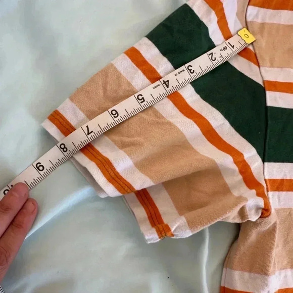 Vtg GUESS Striped T-Shirt Short Sleeve Orange Green Tan Embroidery Logo 90s Y2K. - Picture 5 of 6
